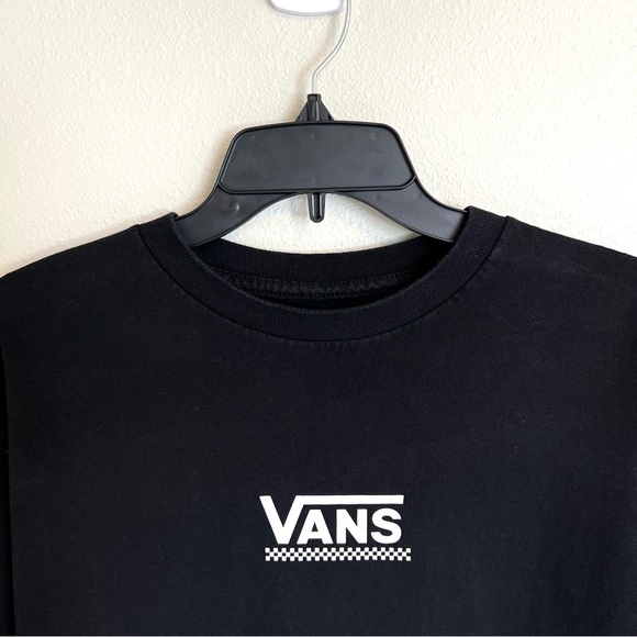 Vans Off the Wall Checkered Long Sleeve Black Crew Neck T-Shirt Size Medium - Picture 3 of 13